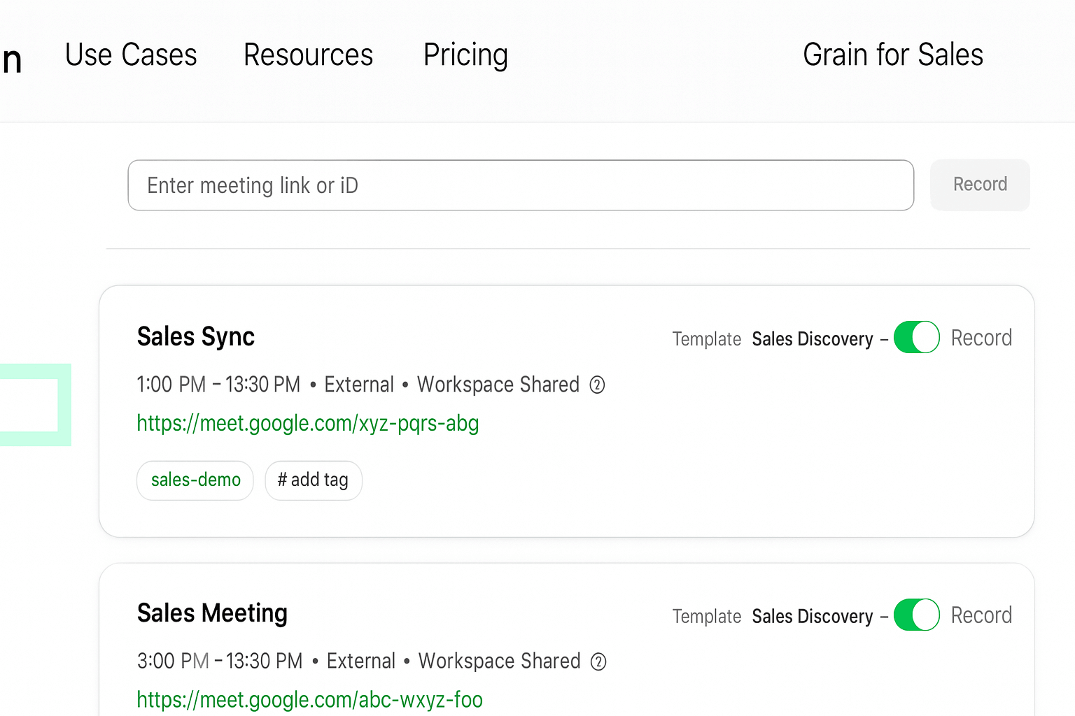 Grain AI meeting jegyzetkészítő felület